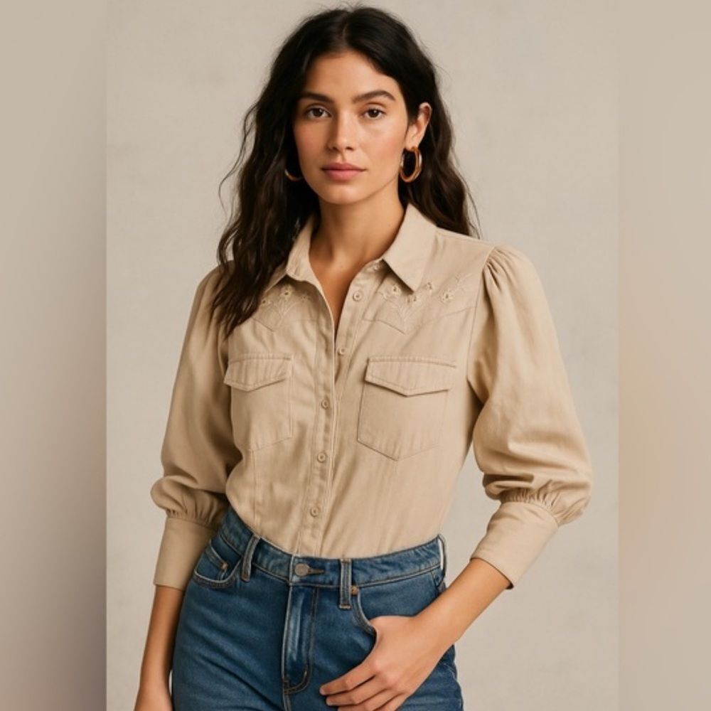 Astr The Lable (Nordstrom)Cream/Tan Western Style Women's Shirt Sz XL